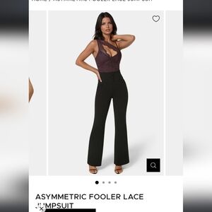 bebe Purple Lace Bodysuit with Black High-Waisted Pants Sz SMALL